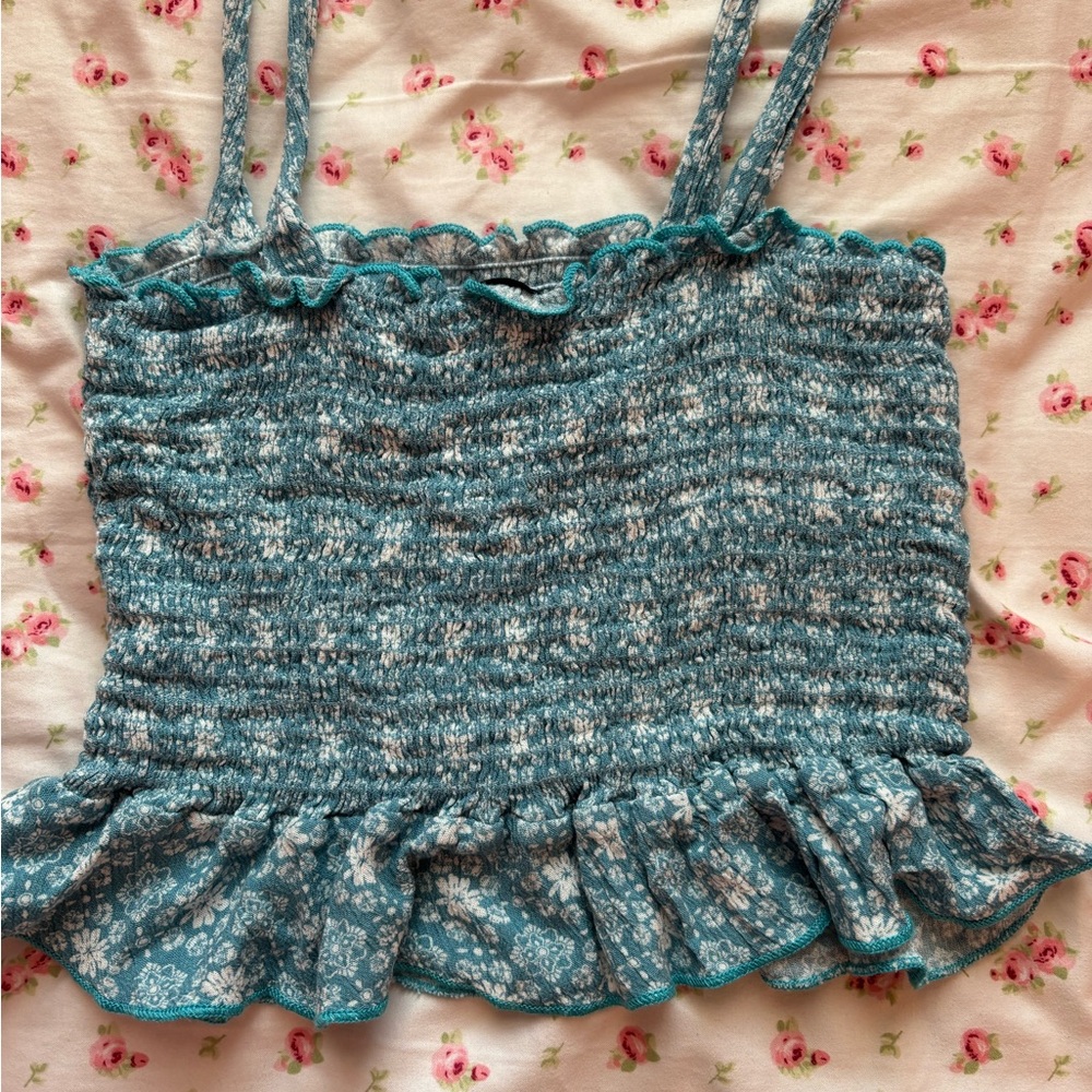 Floral Blue Ruffled Crop-top - Picture 3 of 3